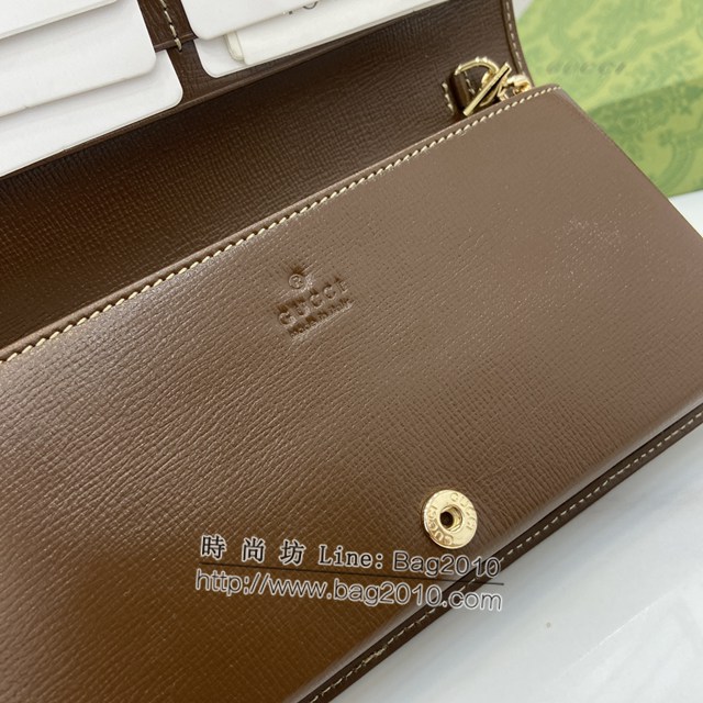 Gucci專櫃古馳最新款GG字母圖案Horsebit 1955系列鏈帶錢包 jh2180型號：621892